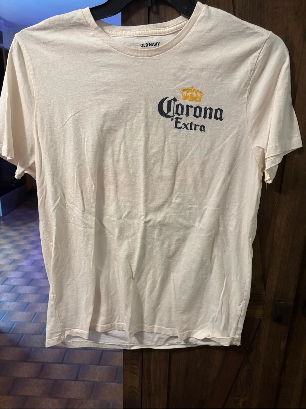 Old Navy White Corona Extra Chest Logo Short Sleeve Tee